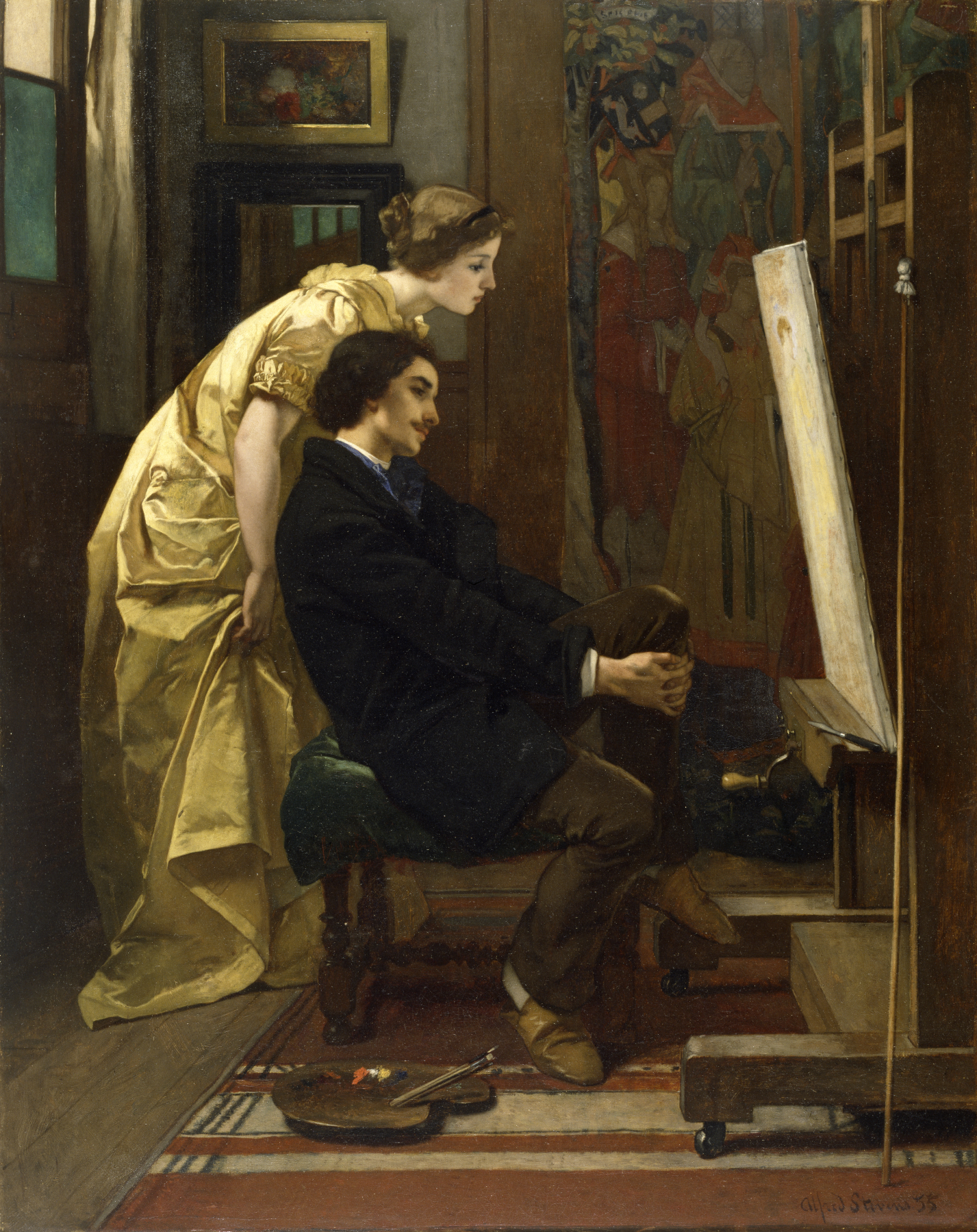 The Artist And His Model by Alfred Stevens, 1855